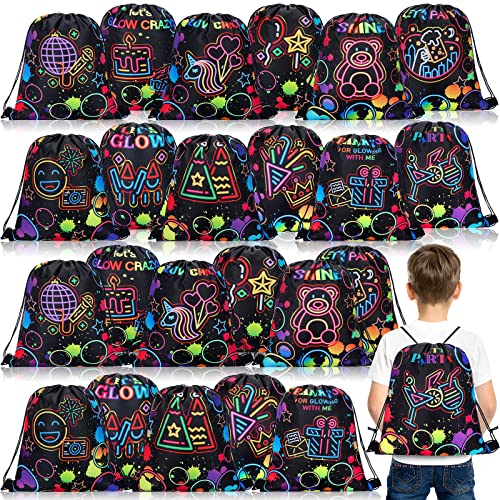 Sweetude 24 Pcs Let's Glow Party Gifts Bags Drawstring Bags Decoration Favor Storage for Girls Kids Birthday Wedding Party Dec