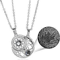 Colar De Casal Lua E Sol Para Namorados Magnético Que Se Completam Eu Te Amo Em 100 Idiomas Compromisso Namoradas