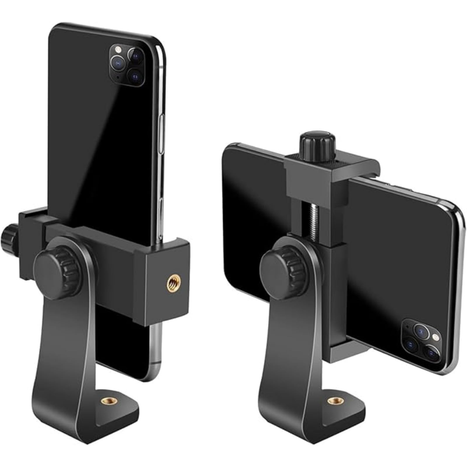 Universal Smartphone Tripod Mount Adapter, 1/4 Inch Screw Rotatable Phone Tripod Holder for Vertical & Horizontal Shooting, Adjustable Clip Bracket (Black)