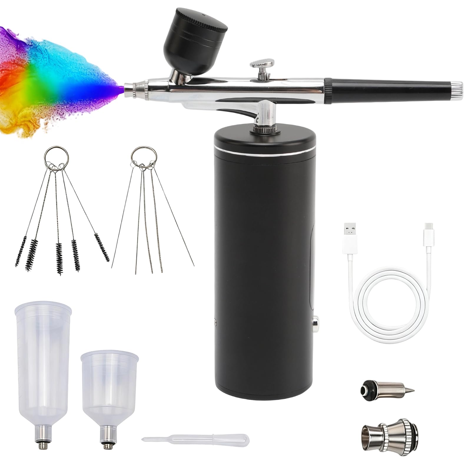 Kit per aerografo con compressore d'aria senza fili, con spazzola per la pulizia, per pittura, nail art, trucco, modellazione, decorazione torte, nail art