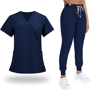 VIAOLI Scrubs for Women Set Classic V-Neck Top and Yoga Jogger Pant Medical Nursing Uniform Scrubs Set Clearance