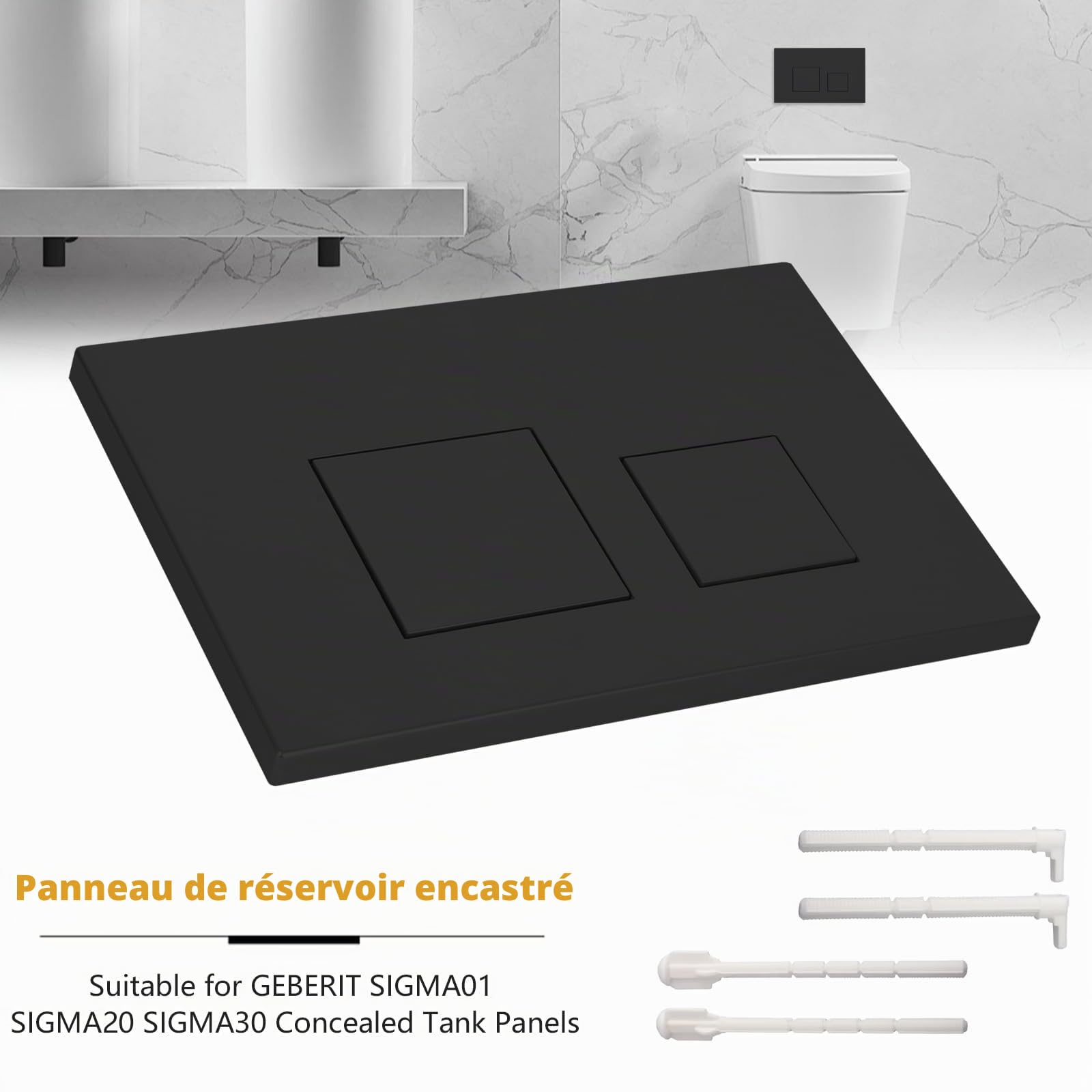Pour plaque de déclenchement Geberit Sigma30, 115.883.16.1, plaque de déclenchement pour chasse à 2 débits, double plaque d'actionnement, actionnement par l'avant (noir mat)