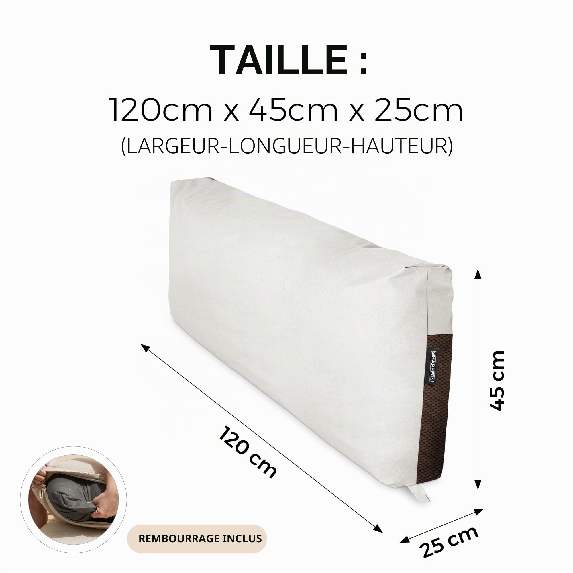 Happers Coussin Palette en Naylim Imperméable pour Extérieur 120x45 Écru