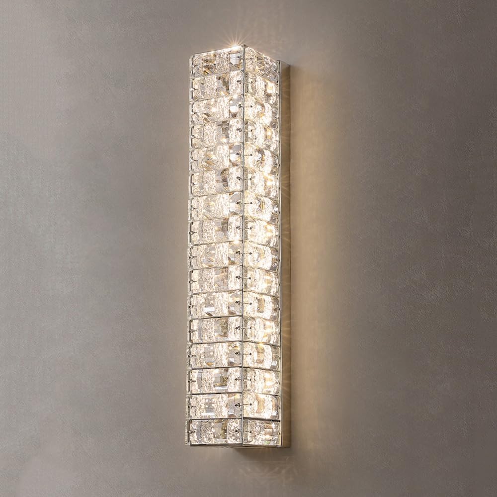Jybnbbe 50Cm/19.6In Crystal Led Wall Light Linear Wall Light Bathroom Vanity Lighting Luxury Bedside Lamp,