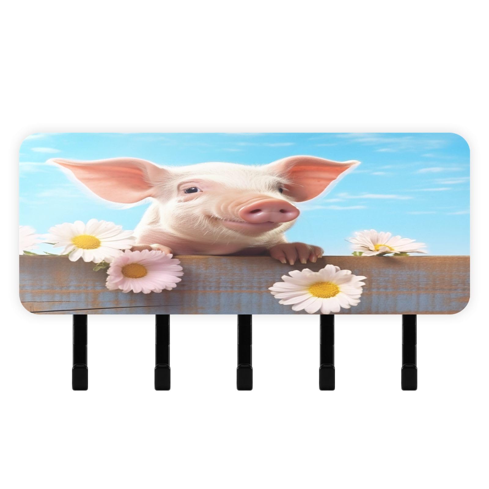 Cgiub Cute Pig Key Holder for Wall Acrylic Key Hooks with 5 Hooks Self Adhesive Key Hangers Wall Mounted Key Rack Mail Organiser for Home Entryway Farmhouse Kitchen