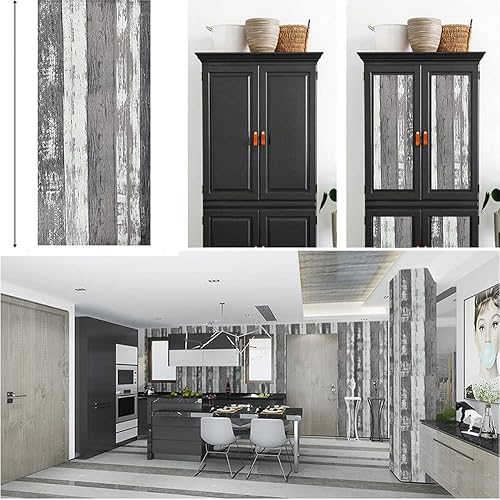 Miniatura 2 de Papel tapiz de tablones de madera gris para despegar y pegar patrón de grano de madera rústico rollo de encimera de cocina autoadhesivo para pared