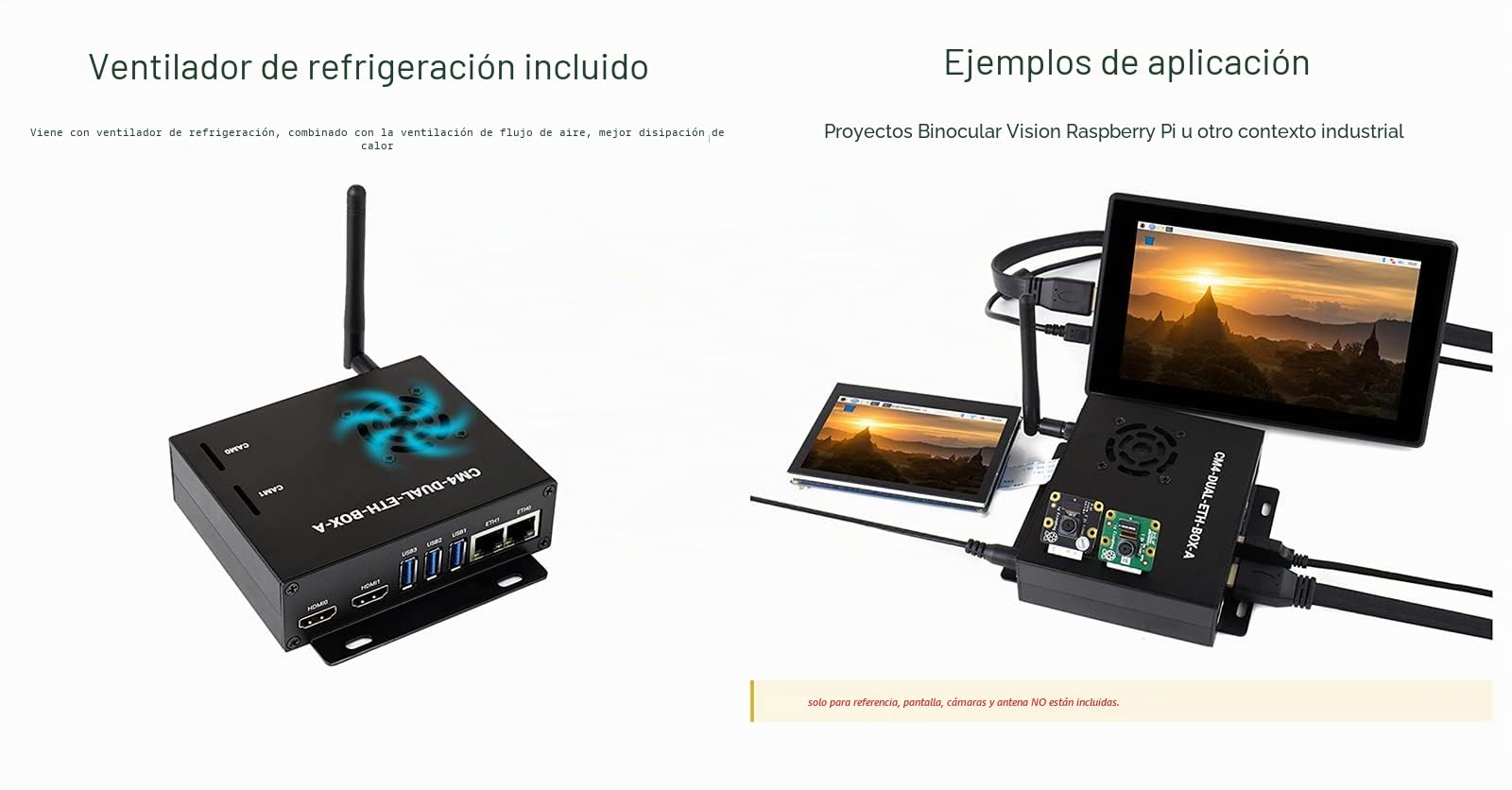 Dual Gigabit Ethernet Mini Ordenador Basada en Raspberry Pi Compute Module 4 (NO Incluida), Waveshare CM4 Base Dual Eth Interior, Estuche de Metal, con Ventilador de Refrigeración