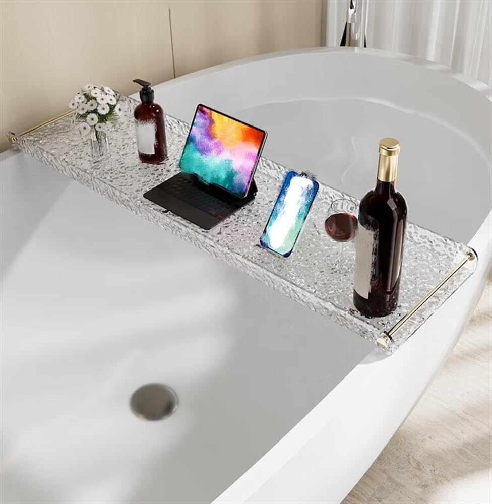 C - Bandeja acrílica para bañera con asas, estante de baño impermeable para relajarse, se adapta a la mayoría de bañeras (tamaño de 27.6 pulgadas), perfecto para libros, bebidas y artículos esenciales