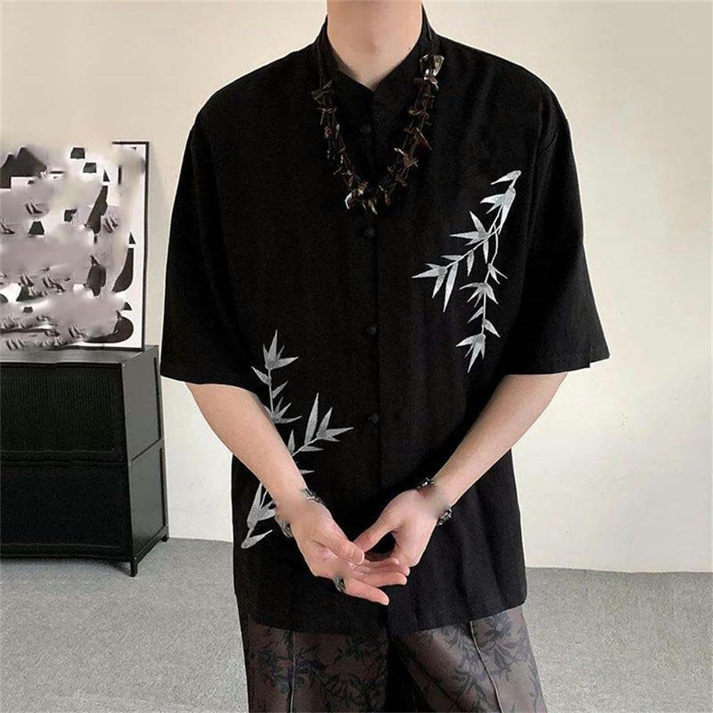 Chinese Style Men's Shirt Lapel Embroidery Lightweight Chinese Retro Elements Short Sleeve Men Summer Casual