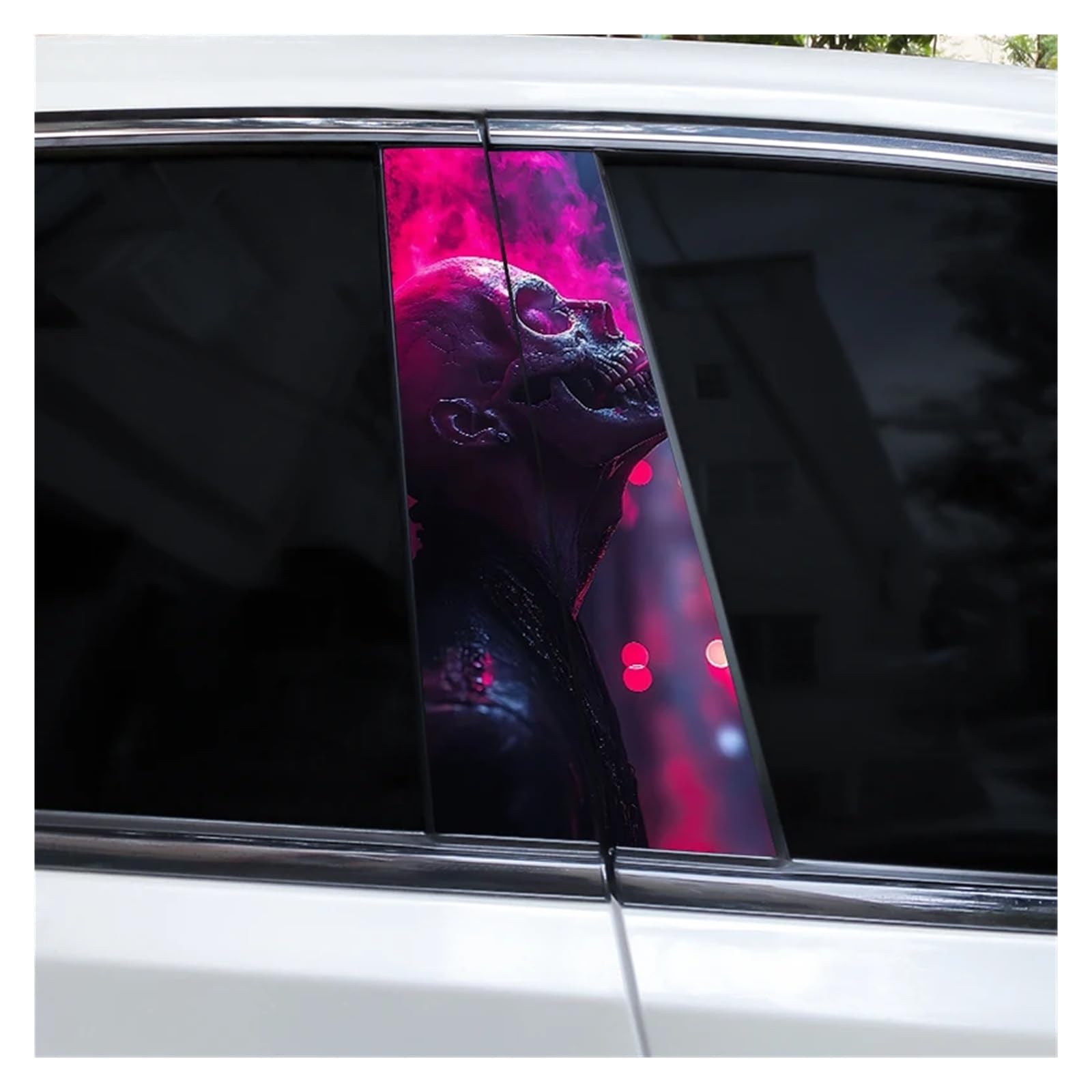 Car Side Decals 2pcs Colorful Smoke Skull Car B-Pillar Stickers Waterproof Scratch Cover Center Column Decal(Style C)
