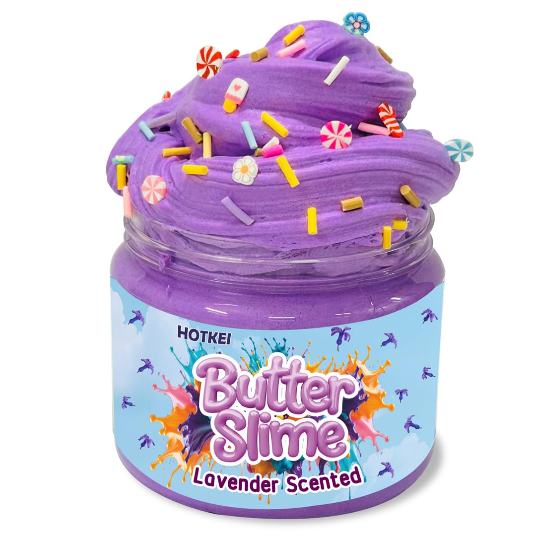 HOTKEI Purple Color Lavender Scented Butter Slime for Kids 3 to 10 Years Kit Set with Sprinkles Candy Charms Soft Stretchy Toy Slime Gel Birthday Return Gift Toys for Kids Boys Girls Birthday