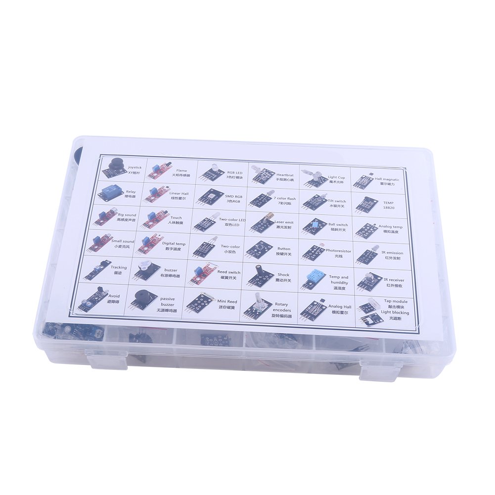 Nikou Sensor Modules Kit, Kit di Moduli Sensore 37 in 1 Definitivo per Utenti MCU Education con Scatola Comodo Spazio di Archiviazione