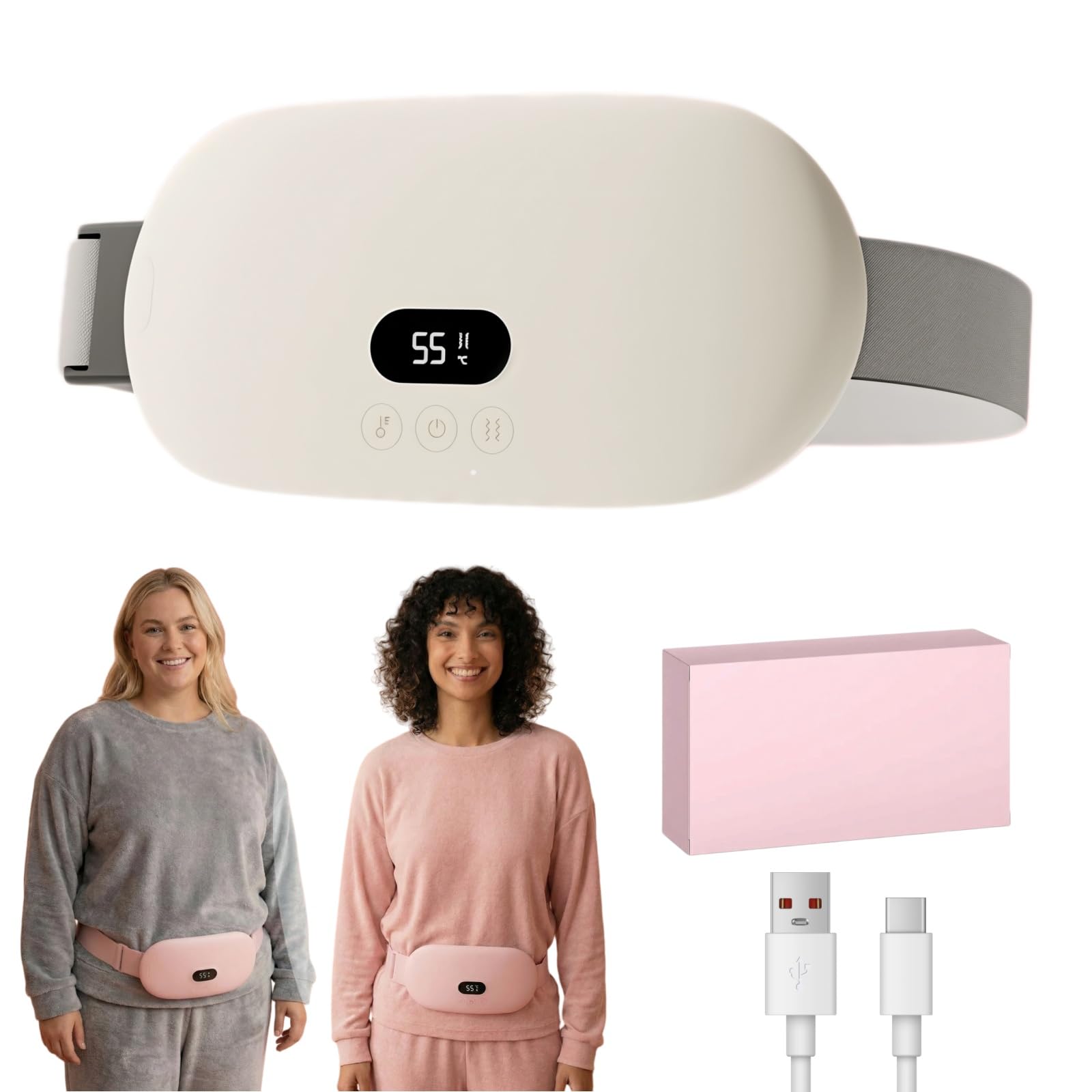 BloomHer FlowHer 2.0 - Verabschiede dich von Schmerzen, Wärmegürtel Periode elektrisch mit Massage, wiederaufladbar 4000mAh, 37–60°C, 3 Massagemodi, kabelloser Menstruationsgürtel XS–3XL