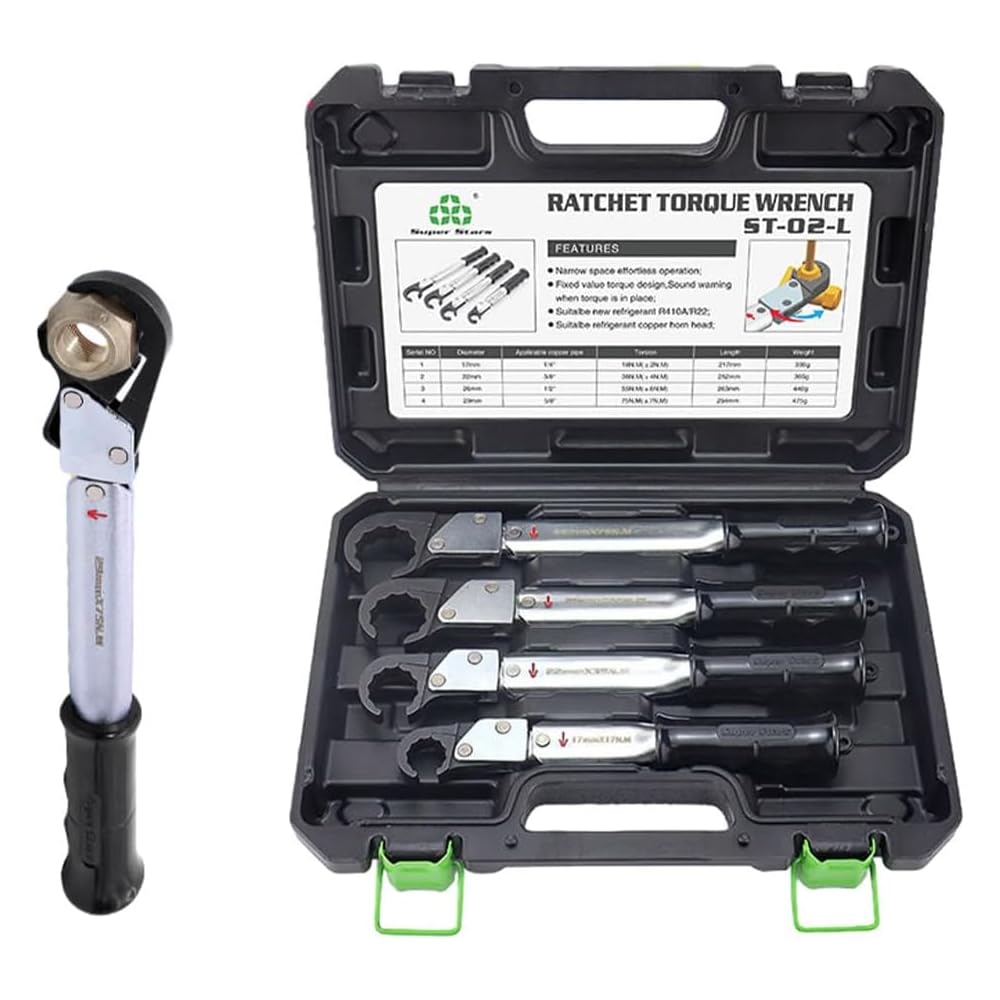 3S SuperSamaStore Set di 4 Chiavi Dinamometriche a Cricchetto con Chiave Apribile da 17, 22, 24 e 27 mm, Kit Chiavi Torsiometriche Pretarate Professionali per Raccordi di Impianti di Climatizzazione