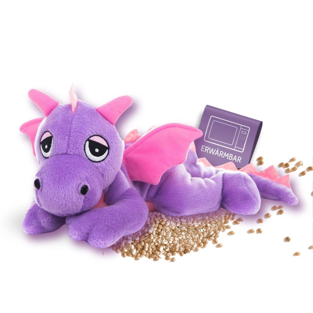 Habibi Plush Wärmekissen/Stofftier f. Kinder und Erwachsene – 1830 Glücksdrache lila mit Hirsefüllung, Wärmekuscheltier zum Erwärmen in der Mikrowelle/Backofen, ideal auch für Babys