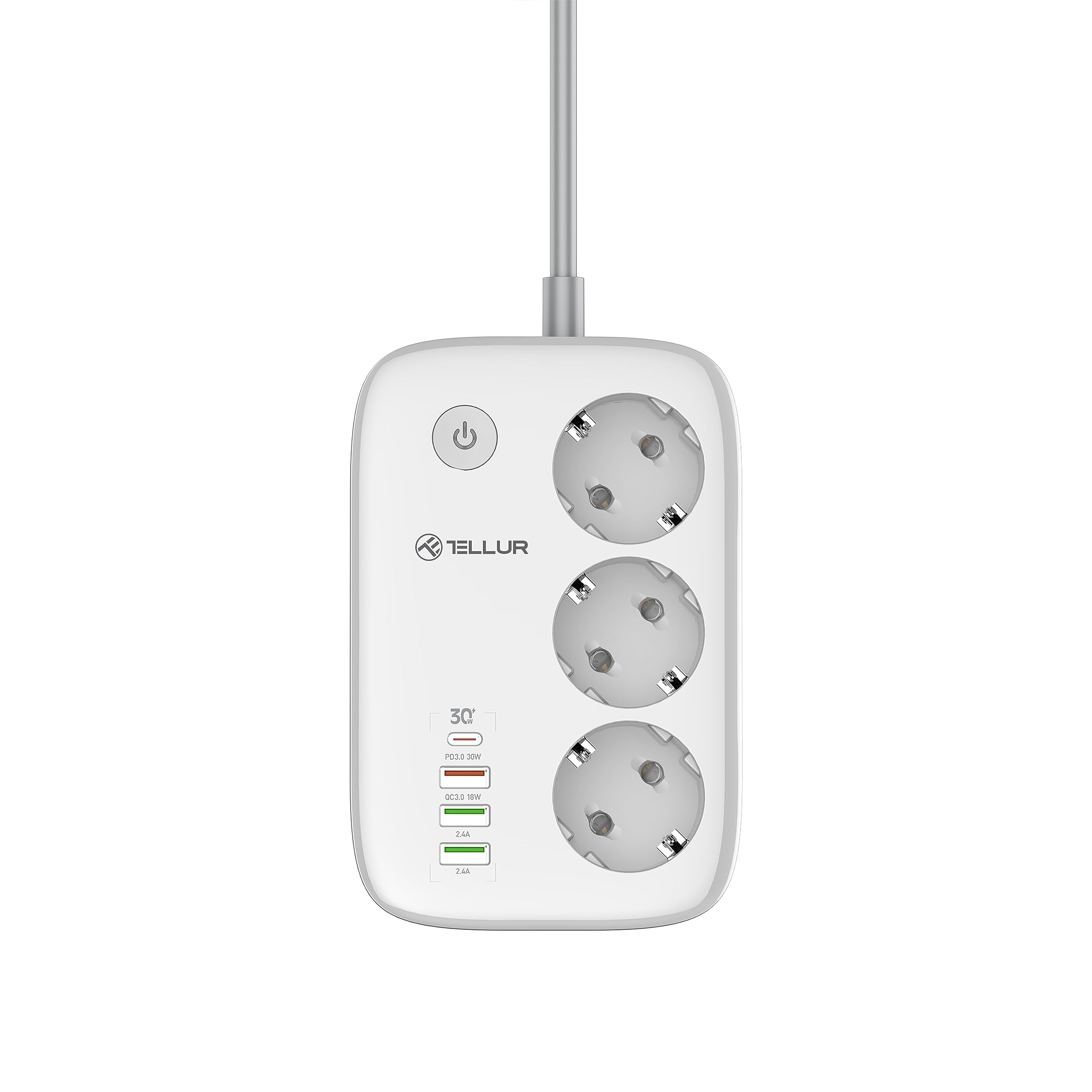 TELLUR SMART WLAN Steckdosenleiste, WLAN Mehrfachsteckdosen Alexa, WLAN Steckdose Kompatibel mit Alexa, Google, Tuya, SmartLife 3 x Steckdosen, 1 x PD30W, 1 x USB QC18W 2 x USB 2.4A, 2m Kabel, 2500W