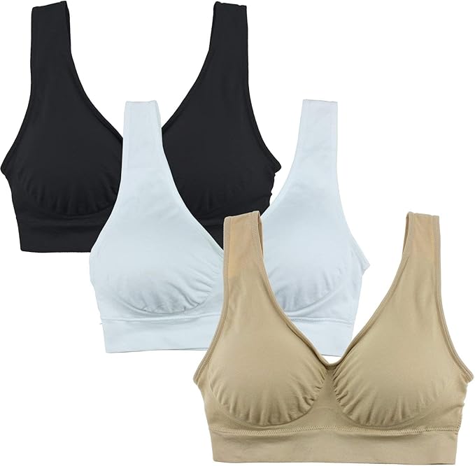 Cabales Women's Pull On Style Seamless Comfortable Wire-Free Yoga Bra with Removable Pads