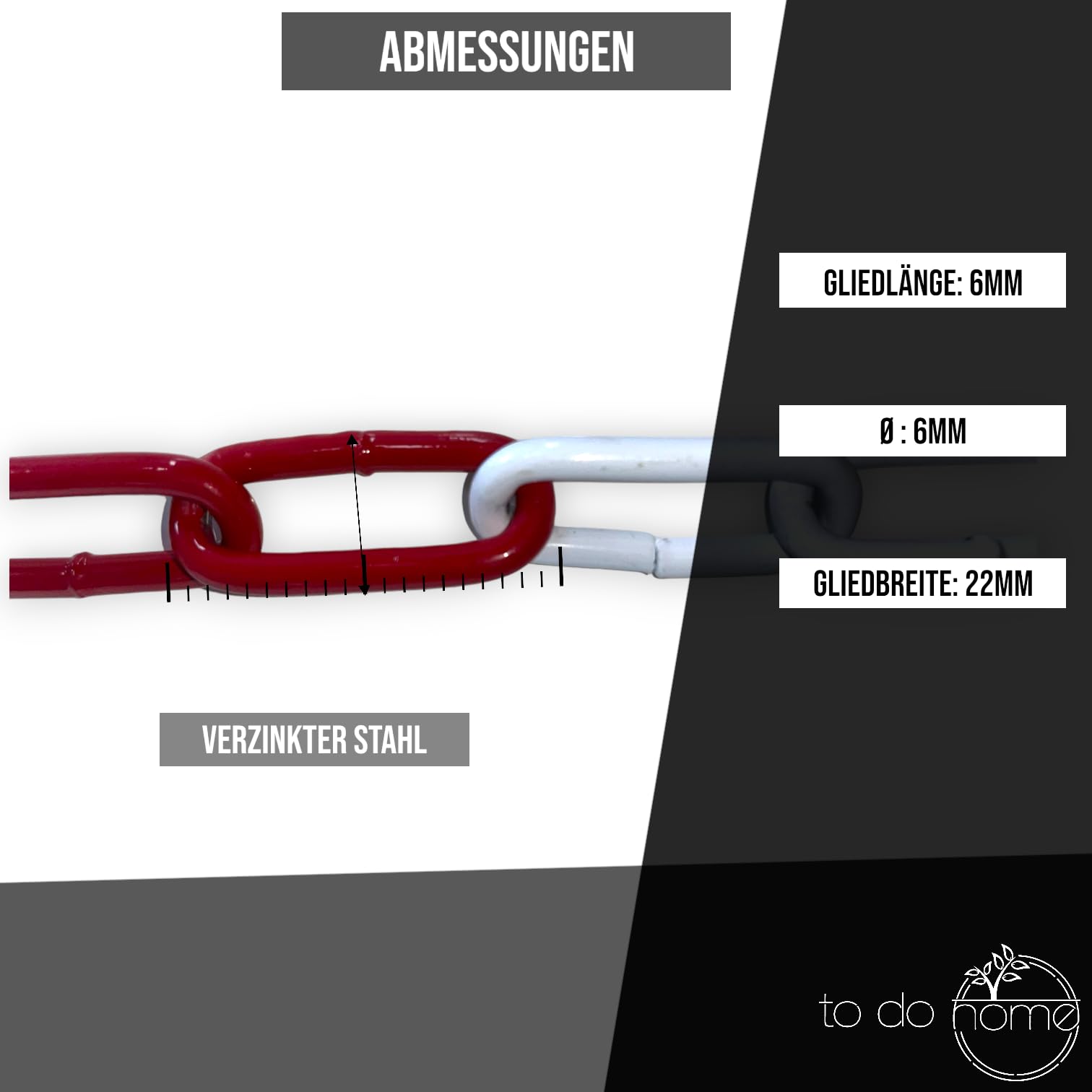 Absperrkette/Stahlkette - 5m Rot/Weiß - 6mm Stärke - Stahl verzinkt - gute Sichtbarkeit - stabil & robust - Absperren von Flächen/Parkplätzen - Absperrung