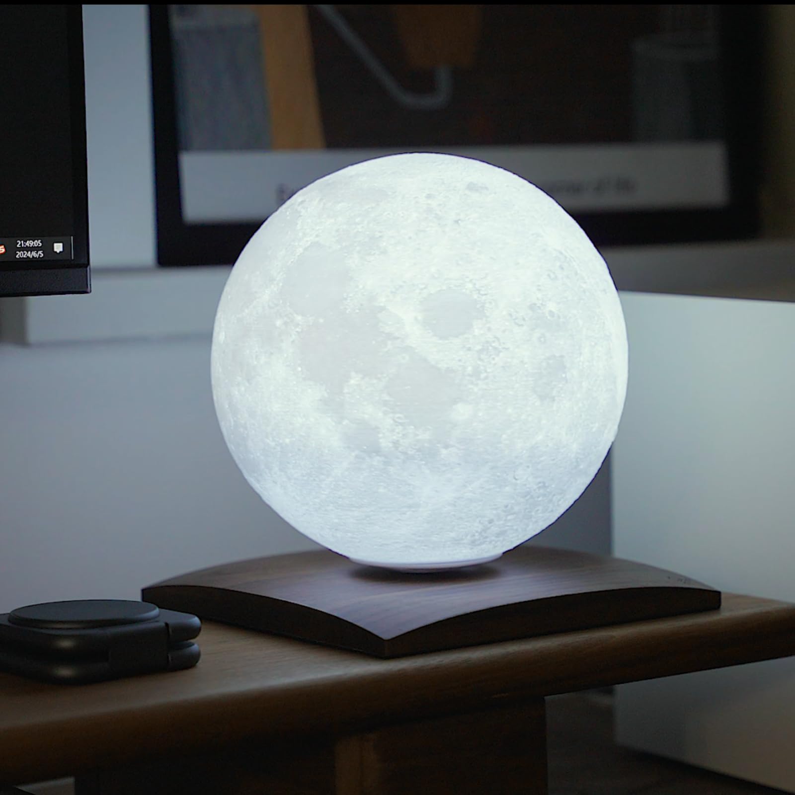 Gingko Design Smart LunaSpin Lamp Mini - Floating & Spinning Moon Lamp, Brown - Image 2