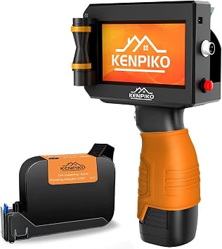 Handheld Inkjet Printer, Newly Handheld Printer Gun with 42ml Quick-Drying Ink Cartridge, Printing Height Up to 0.5 Inch Imprint Machine with 4.3 Inch Touch Screen for Barcode, Logo