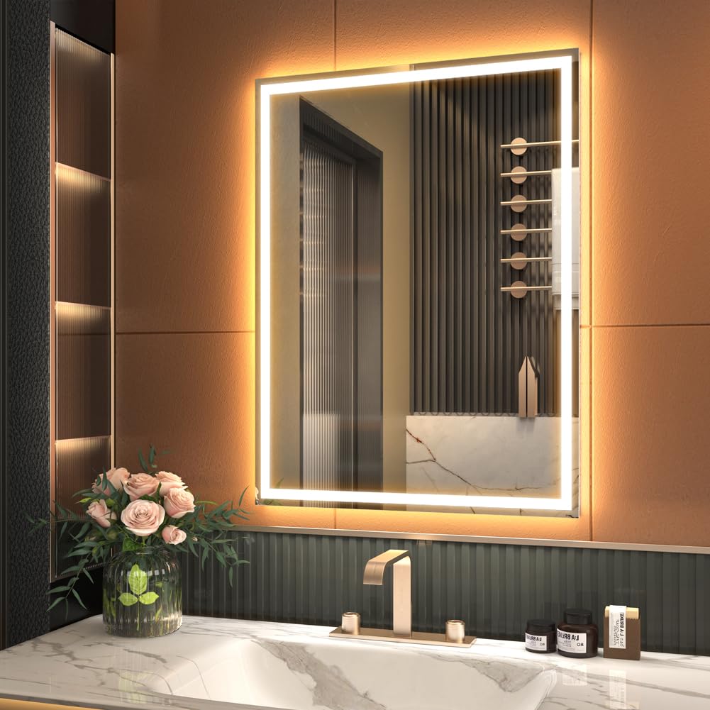 Espejo con Sensor LED, Espejo de inducción de Ondas de Mano con Blutooth, Regulable, antiniebla, IP44, Impermeable, Espejo montado en la Pared (80 x 60cm)