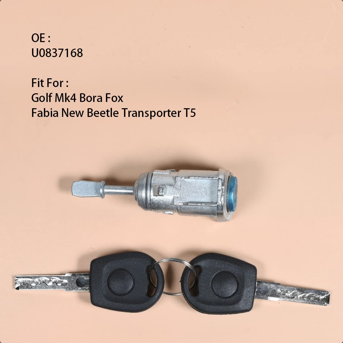 LoreenCar 1U0837168 Front Right Driver Side Door Lock Barrel with 2 Keys Fit for Golf Mk4 Bora Fox Fabia New Beetle Transporter T5 (B) - Image 3