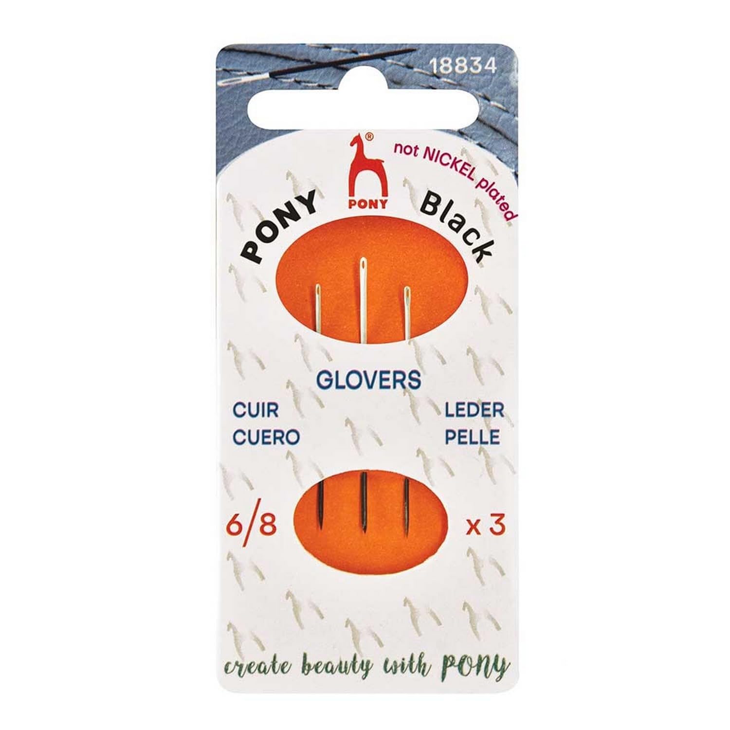 Pony - Pony Black Glover Matte Finish (No. 6-8) Hand Sewing Needles with White Eye - 3 Needles