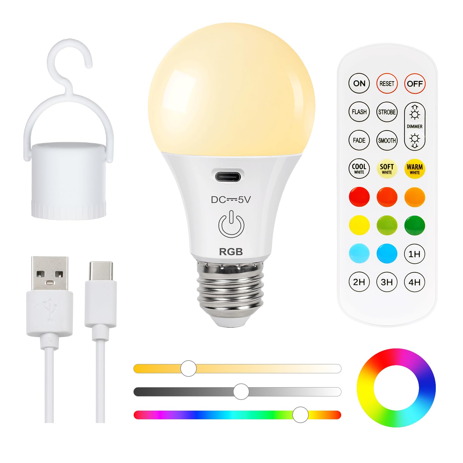 FRIDEKO HOME 2600mAh Aufladbare Glühbirne mit Fernbedienung E27 Smart Farbwechsel Farbige RGB Touch Control Dimmbare Akku Lampe mit Timing Funktion (1PCS)