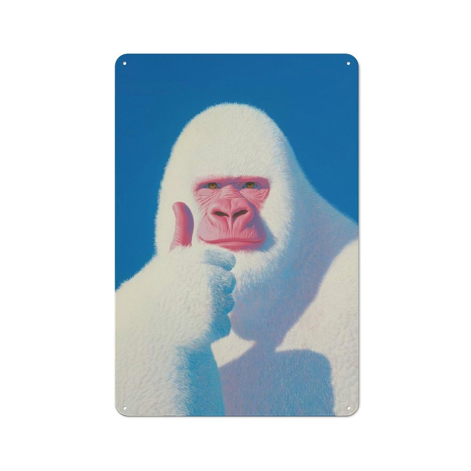 Junmoney White Gorilla Thumbs Up Vintage Decorative Tin Plaque 30X20cm, Room Wall Plaque For Hallway, Home Bar, Garage Or Study