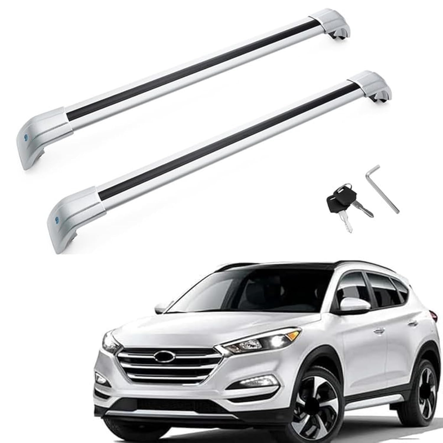 MotorFansClub Roof Rack Cross Bars Fit for Hyundai Tucson 2016 2017 2018 2019 2020 2021 Baggage Cargo Luggage Aluminum (2 PCS)