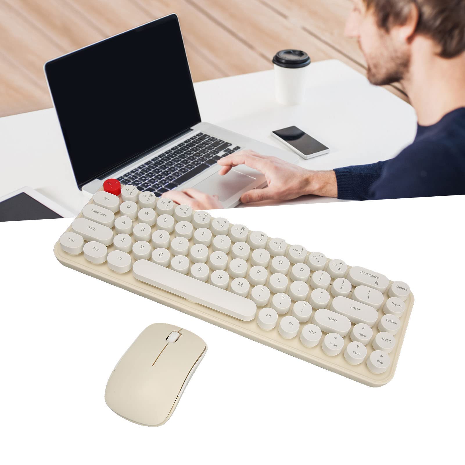 Draadloos Toetsenbord Muis Combo Mini Draagbaar Retro Stil 2.4G
