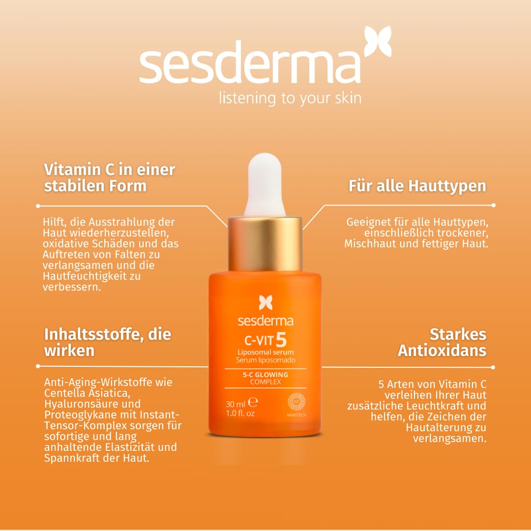 SESDERMA C-VIT 5 Liposomales Gesichtsserum 30 ml Mit 5 Formen Vitamin C | Für alle Hauttypen und einen strahlenden Teint