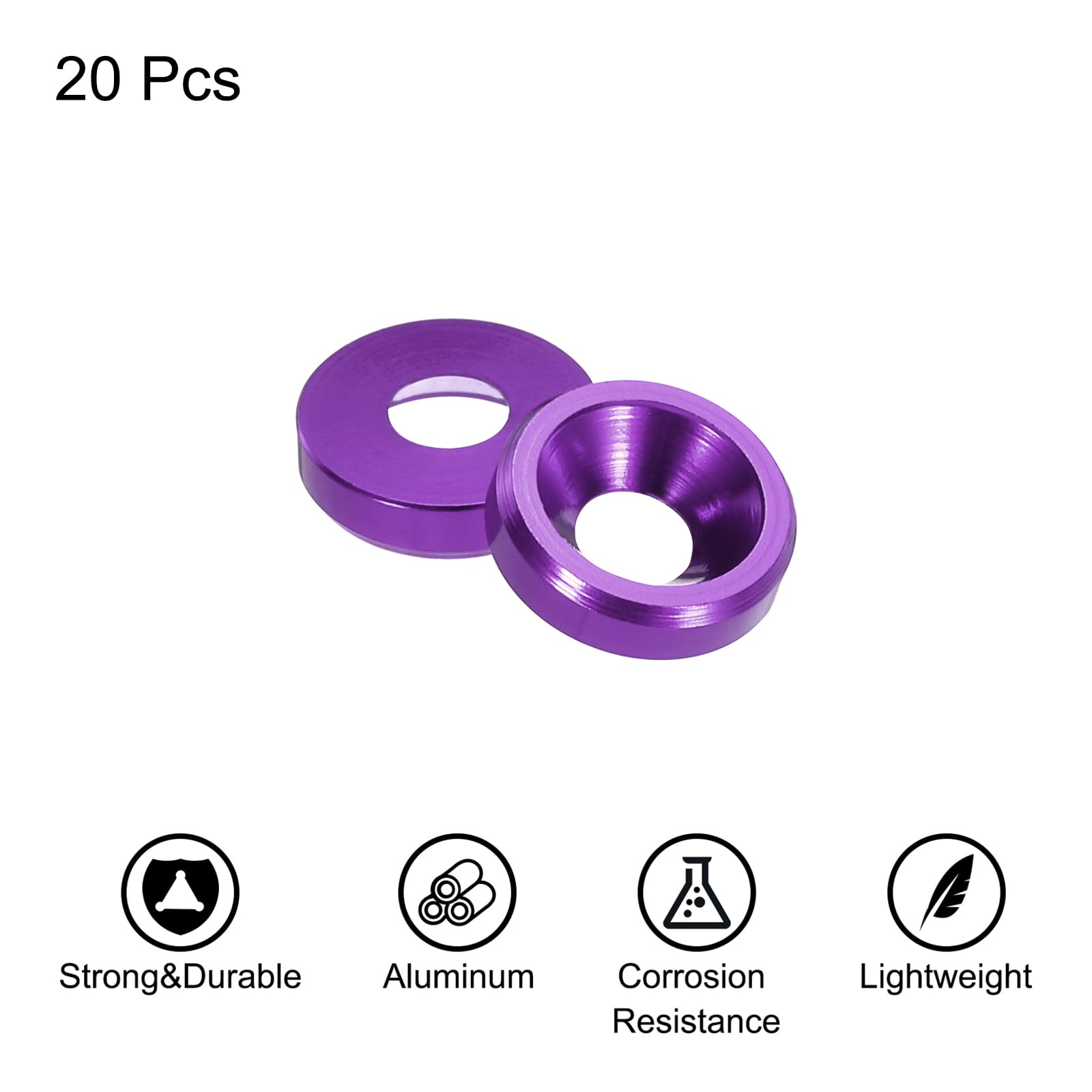 QUARKZMAN Podkładki stożkowe M3 Dia otwór 3,1 mm/0,12 uszczelki aluminium uszczelka podkładka głowica kubek do śrub Rc/Fpv/szt/dron mechaniczne części model 20 szt. (fioletowy)