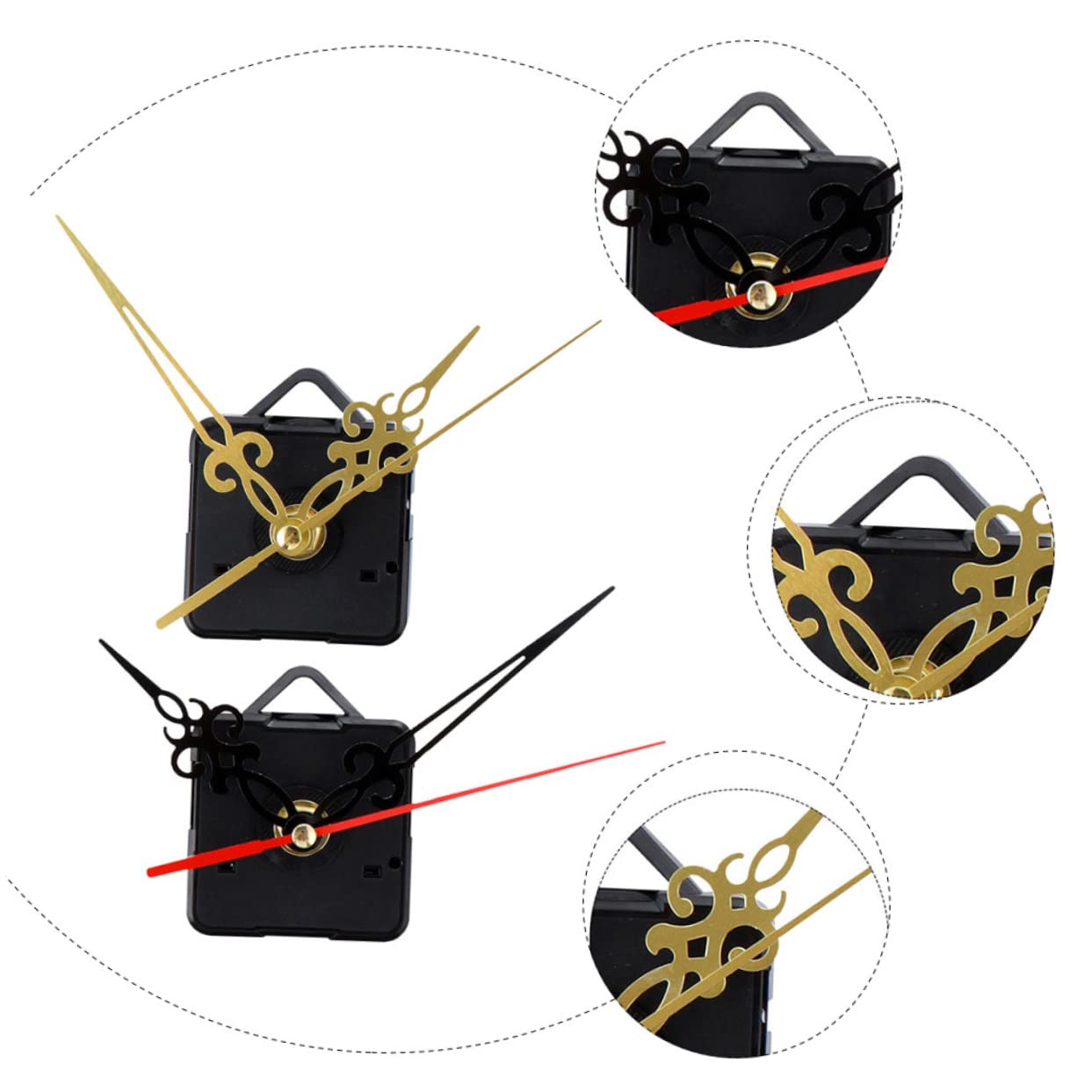 HOMSFOU 12pezzi Meccanismo Orologio Silenzioso con Movimento Mute e Accessori Inclusi Ricambio per Orologi da Parete Design Elegante con Rosse e Dorate