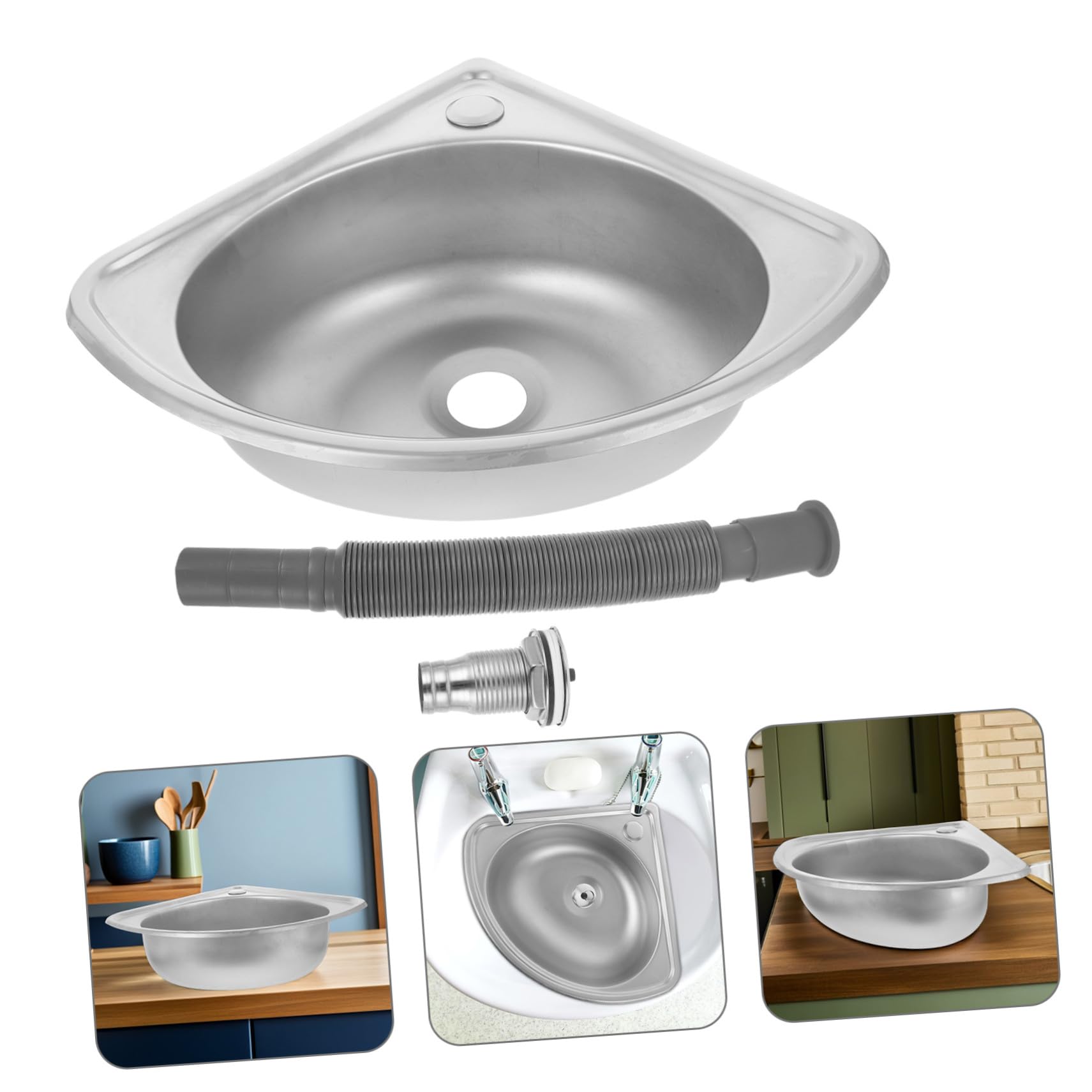 INOOMP Fregadero Portátil de Acero Inoxidable para Caravana Diseño Forma de Abanico para Optimizar Esquinas Lavabo Pequeño para Cocina y Lavado Motorhome Resistente y