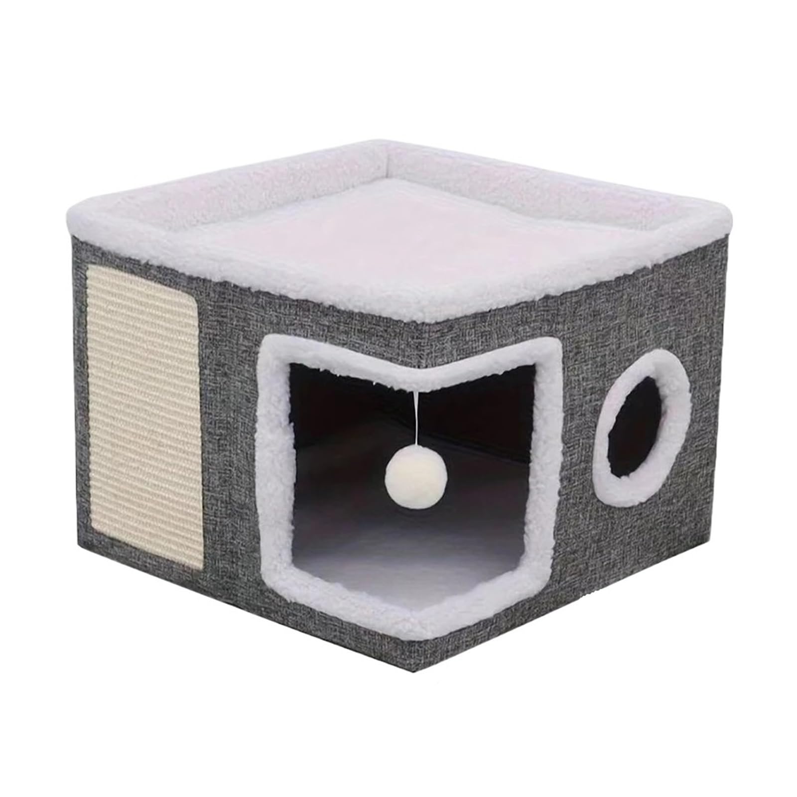 Maison chat pliable d'intérieur avec lit chaud et planche à gratter premium