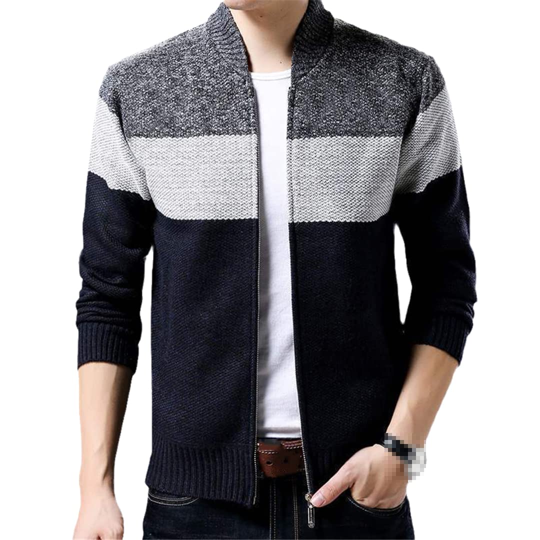 Vogrtcc Cardigan da uomo monopetto Moda Knit Plus Size Maglione Cucitura Colorblock Stand Collar Cappotti Giacche