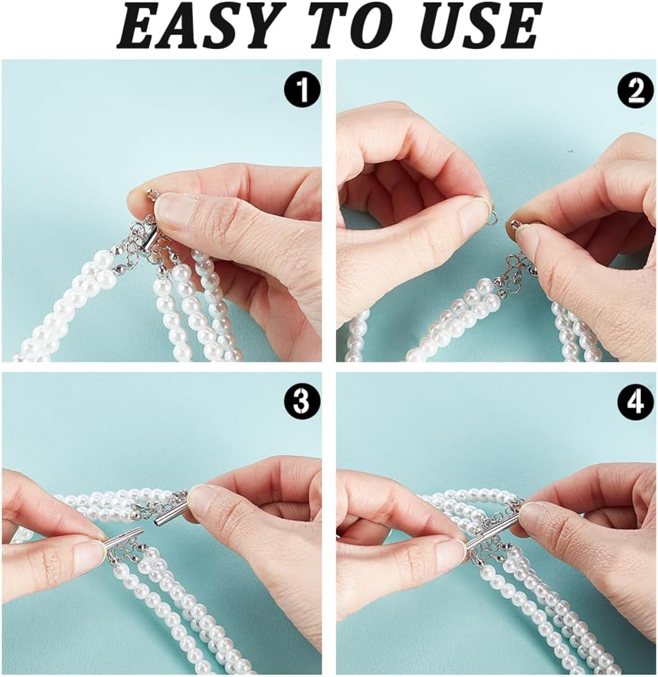 AHANDMAKER 925 Sterling Silver Layered Necklace Lock Clasp, 3-Strand Multi Necklace Layering Clasp, Layered Separator Beads Chain for Extender Necklaces Bracelet Safety Jewelry Clasps, Platinum - Image 3