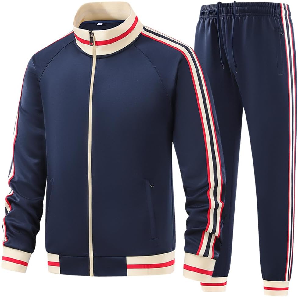 Men Tracksuits 2 Piece Outfits Long Sleeve Full Zip Sports Set Stand Up Collar Jackets and Pants Running Sweatsuit - Image 3