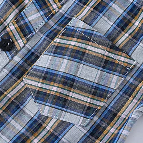 Toddler Kids Boys Short Sleeve Plaid Shirt Tops Vintage Button-Down Shirts Outwear for Babys Clothing3