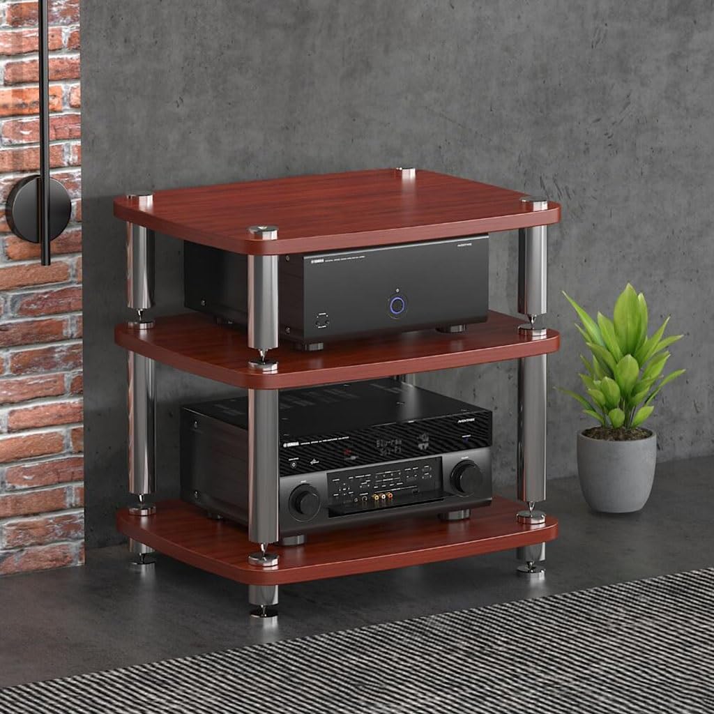 Szafka audio HIFI z antywstrząsowymi nóżkami - 3-poziomowa półka na sprzęt audio do urządzeń streamingowych i komponentów audio-wideo w kolorze białym, 60 * 48 * 57cm