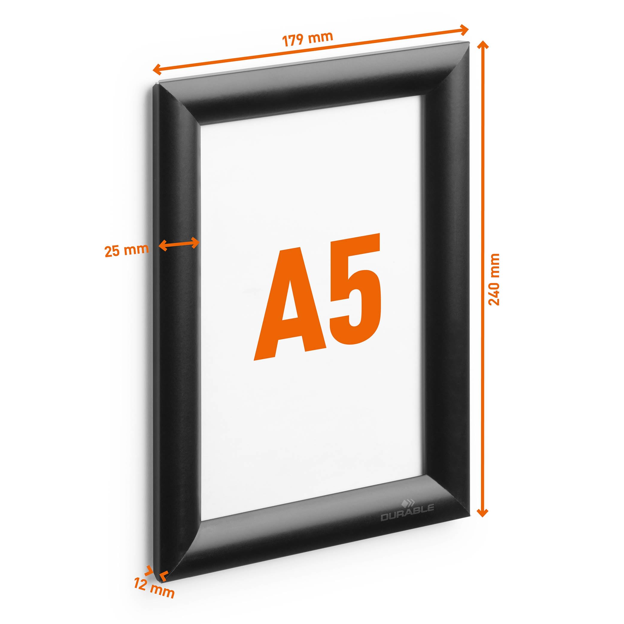 Durable Marco plegable de aluminio A5, marco para pegar o atornillar, 1 pieza, negro, 479501
