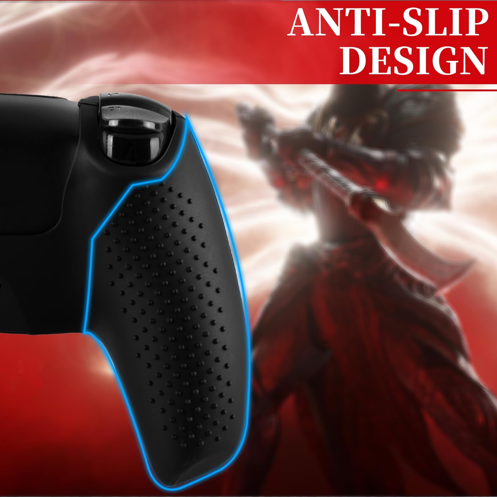 Coque en silicone antidérapante pour manette PS5 avec 2 capuchons de joystick et 1 autocollant Michael et Reaper