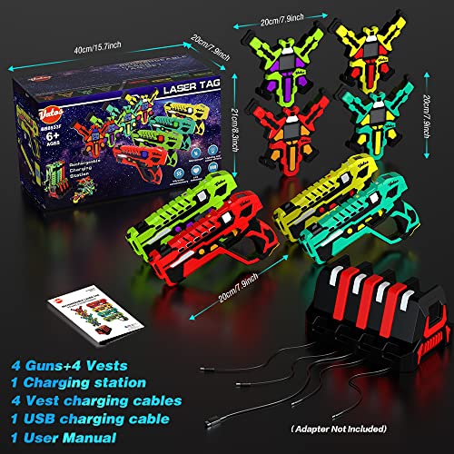 Wiederaufladbares Laser Tag Set 4 – VATOS Laser Tag Pistolen mit 4er Set mit Westen | Infrarot Pistolen Set Spiel für Kinder Teenager Erwachsene Familiengruppe Drinnen Draussenr Garten Aktivität