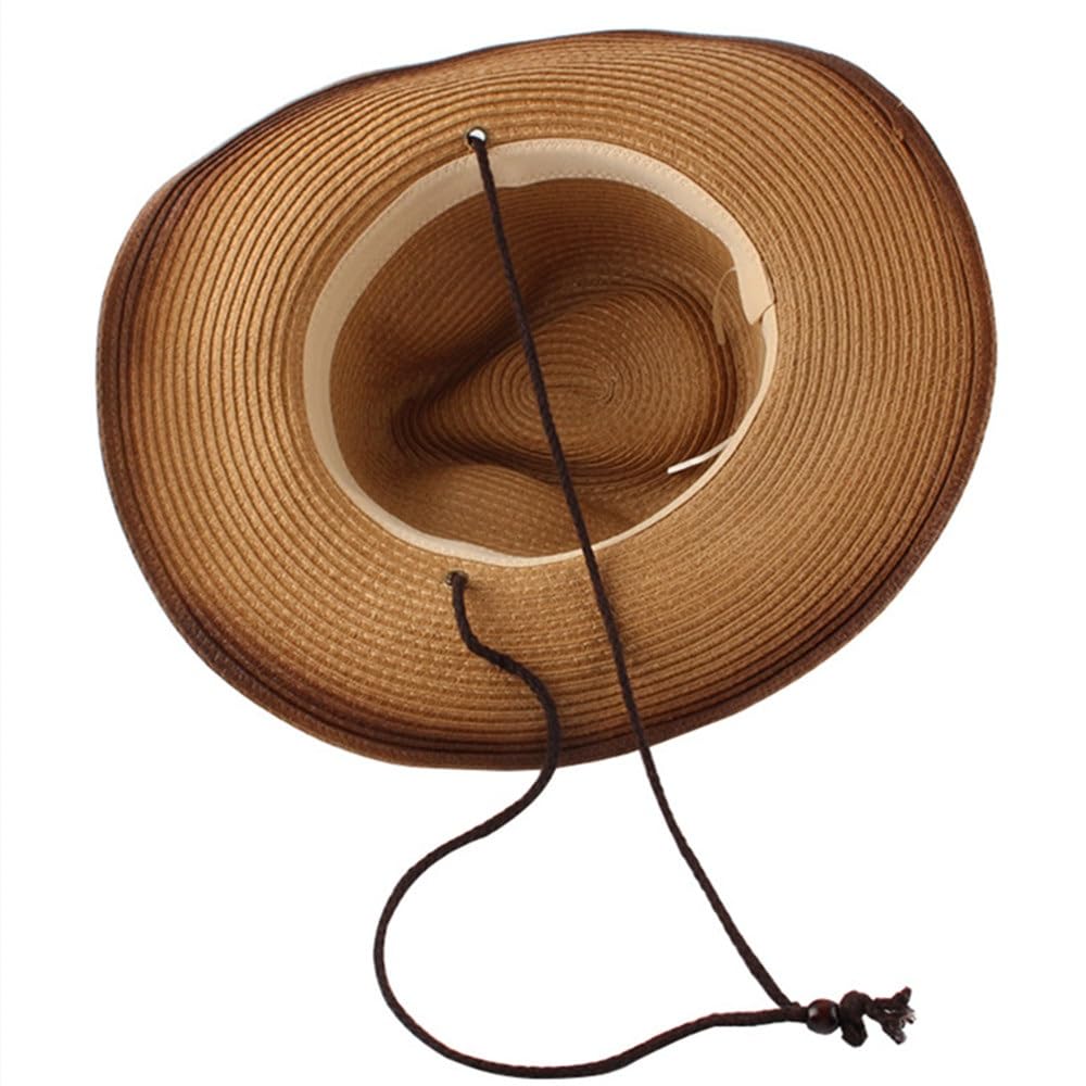 Cappello di Paglia da Uomo Cappello da Cowboy Occidentale a Tesa Larga alla Moda Cappello da Donna in Paglia con Parasole for la Primavera e L'Estate con Bordo Arrotolato