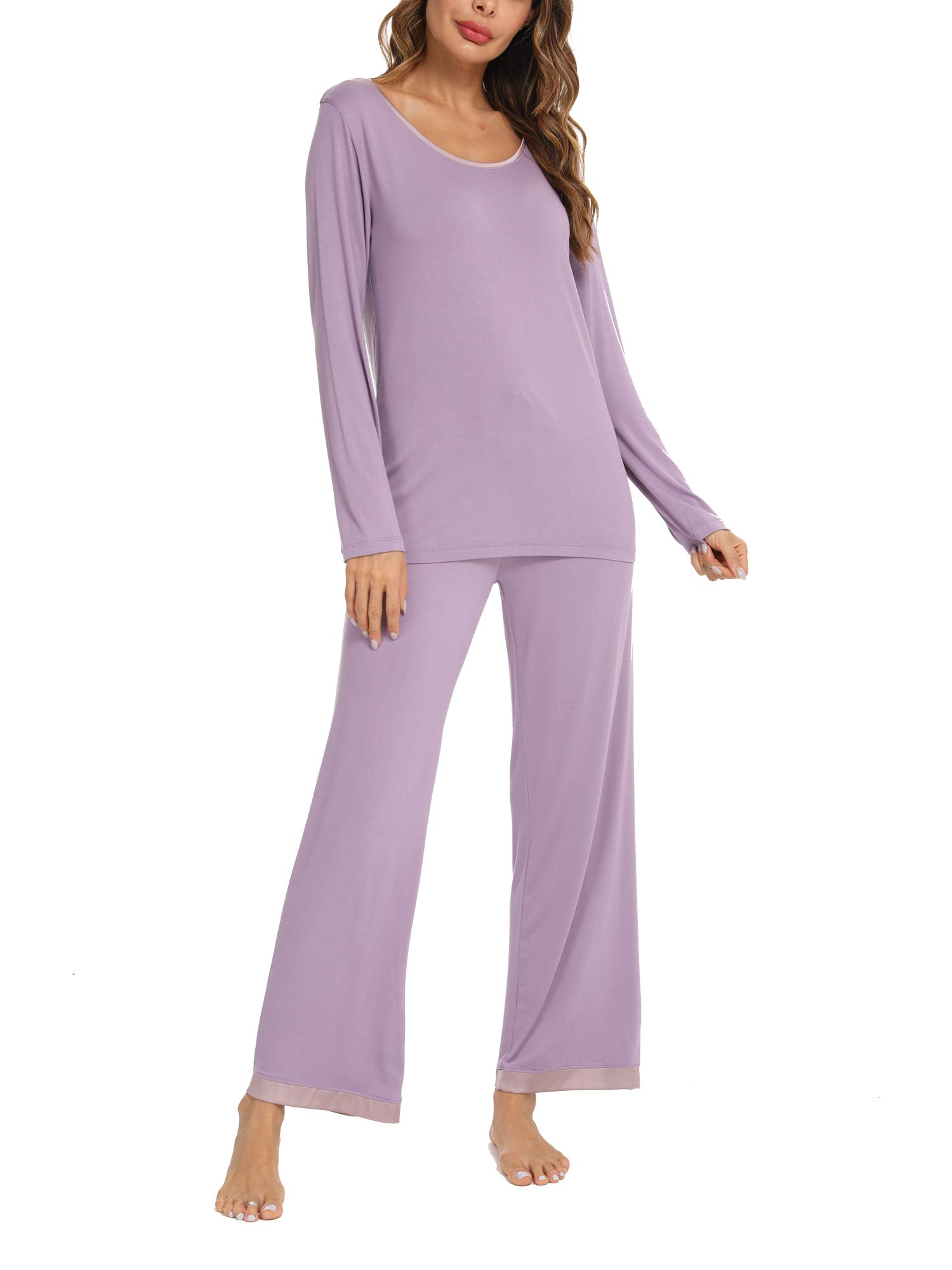 TIKTIKWomens Pajama Set Long Sleeve Sleepwear Scoop Neck Pjs Sets S-4XL