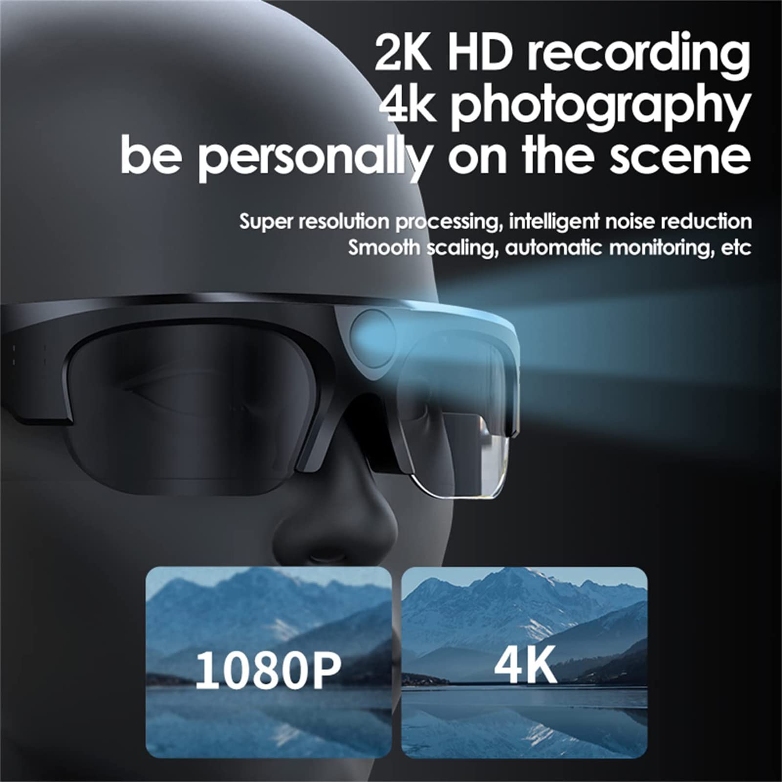 TsoLay Lunettes De Caméra Vidéo Intelligentes, Caméra HD avec Bluetooth, Lecture De Musique Et Appels, Enregistrement Vidéo 2K Et Photo 4K, pour Le Cyclisme, Le Ski