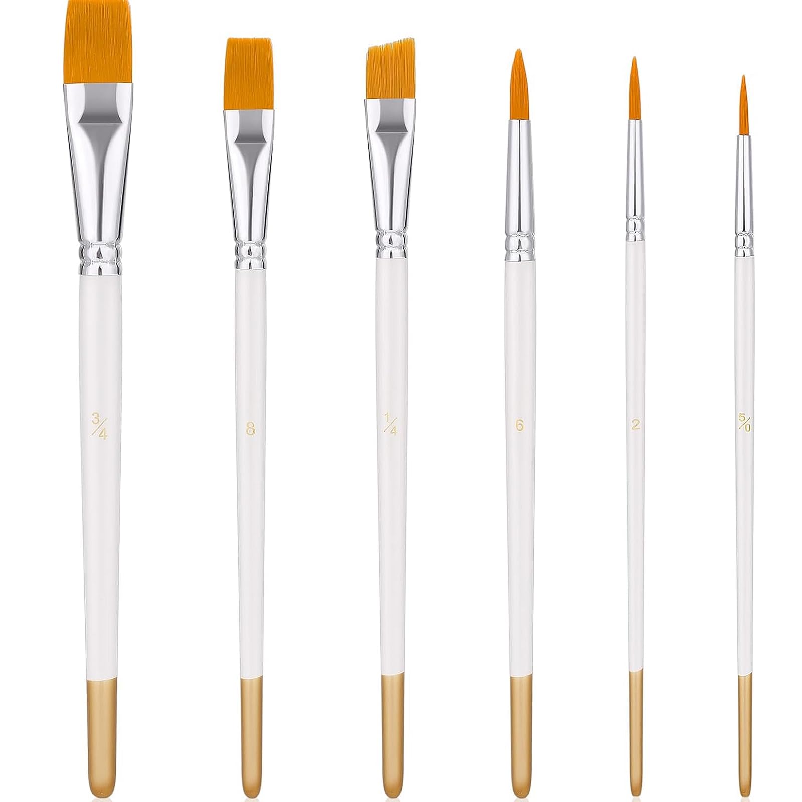 Lot De 6 Pinceaux Pour Aquarelle Et Acrylique - Différentes Formes Et Tailles, Poils Nylon, Poignées Bois, Pour Artistes