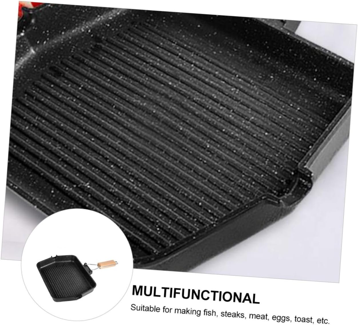 SUPVOX Non-stick Square Maifan Stone Barbecue Grill Pan Smokeless Cooking Plate for Induction Stove Household Kitchen Cookware