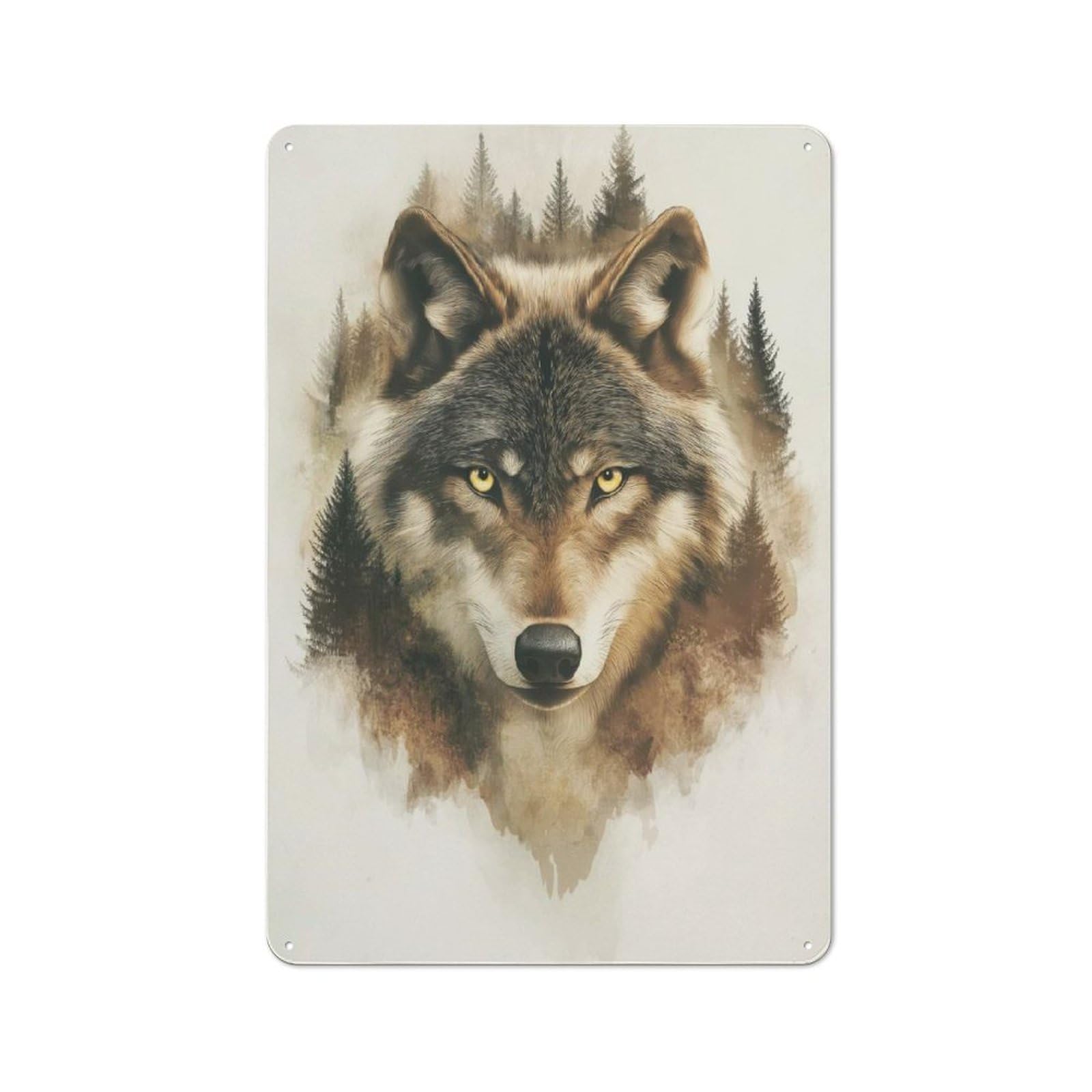 Junmoney Style-6 Wolf Mountain Forest Industrial-Style Tin Sign 30X20cm For Café Or Home Bar, For Cooler-Month Interiors With Industrial Character